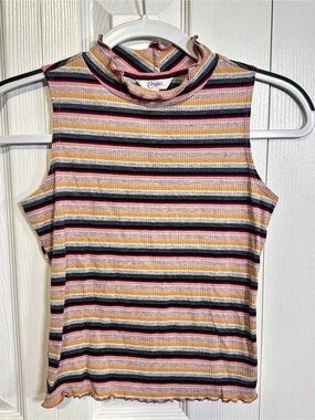 Candie’s Y2K Striped Ribbed Mock Neck Tank Top